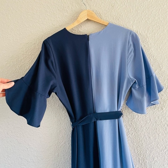 Hutch Asymmetrical Blue and Purple Wrap Midi Dress - Picture 14 of 14